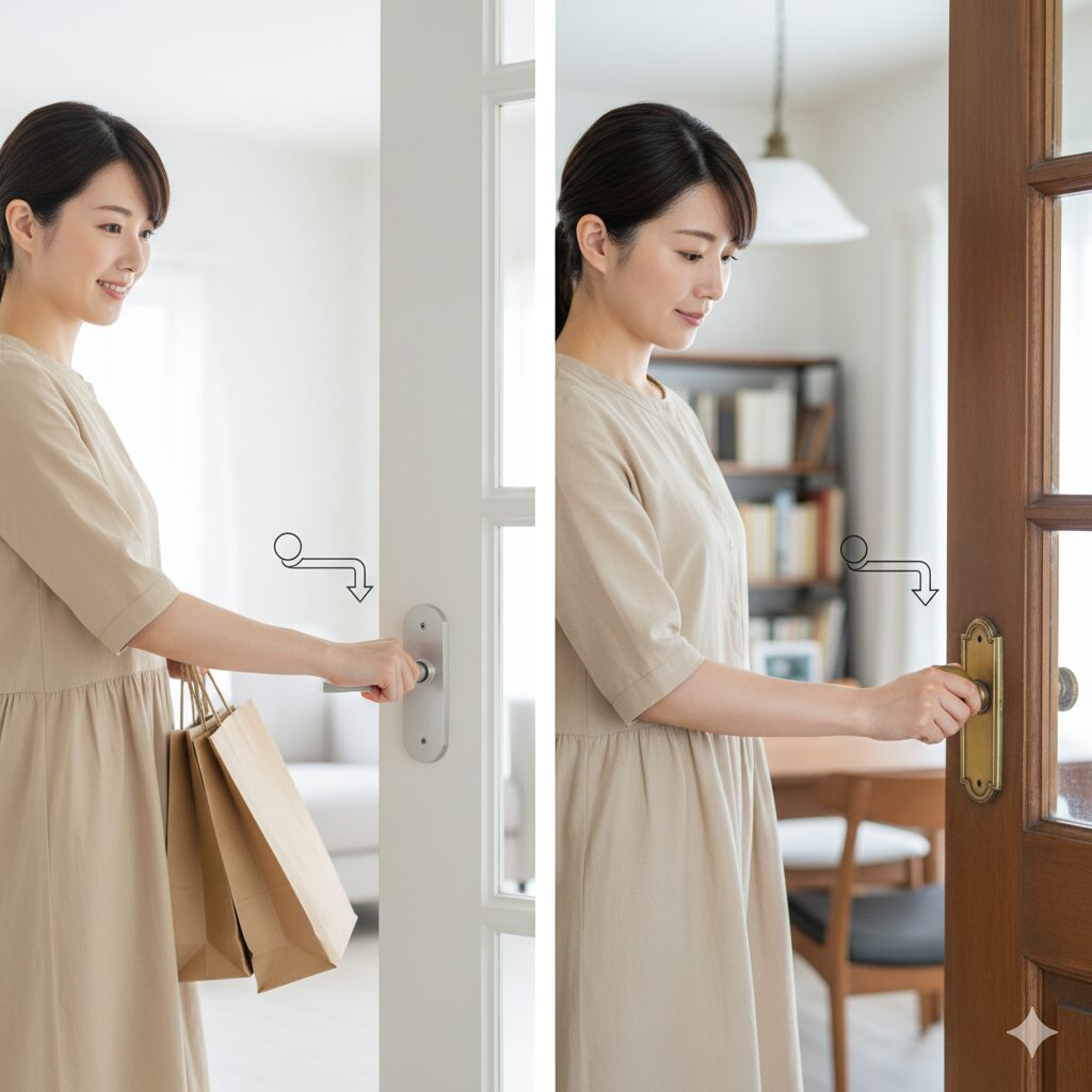 レバーハンドルと丸ノブ