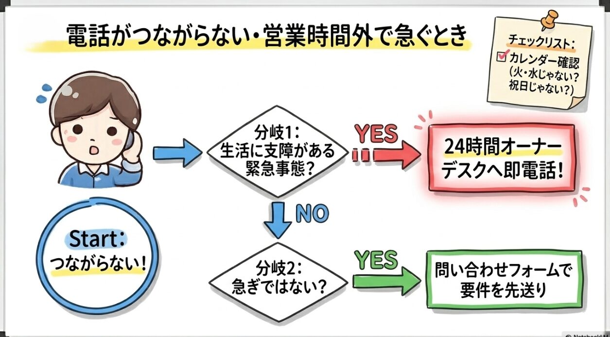 電話がつながらない・営業時間外で急ぐとき