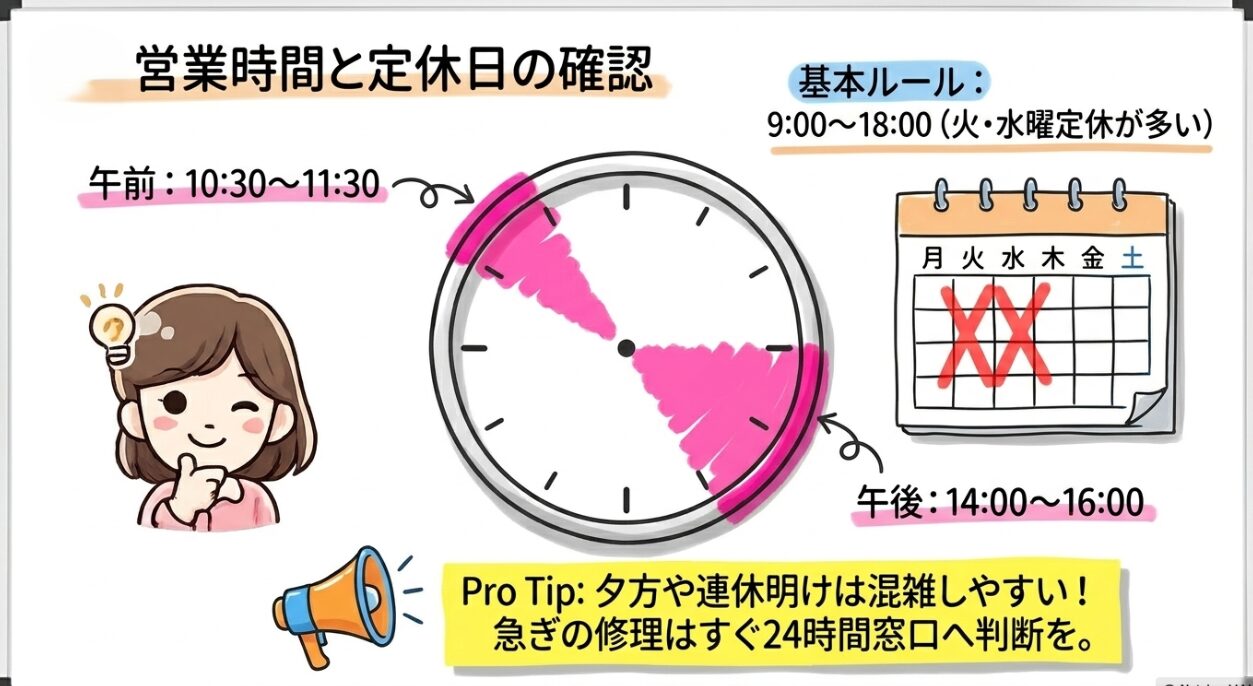 営業時間と定休日の確認