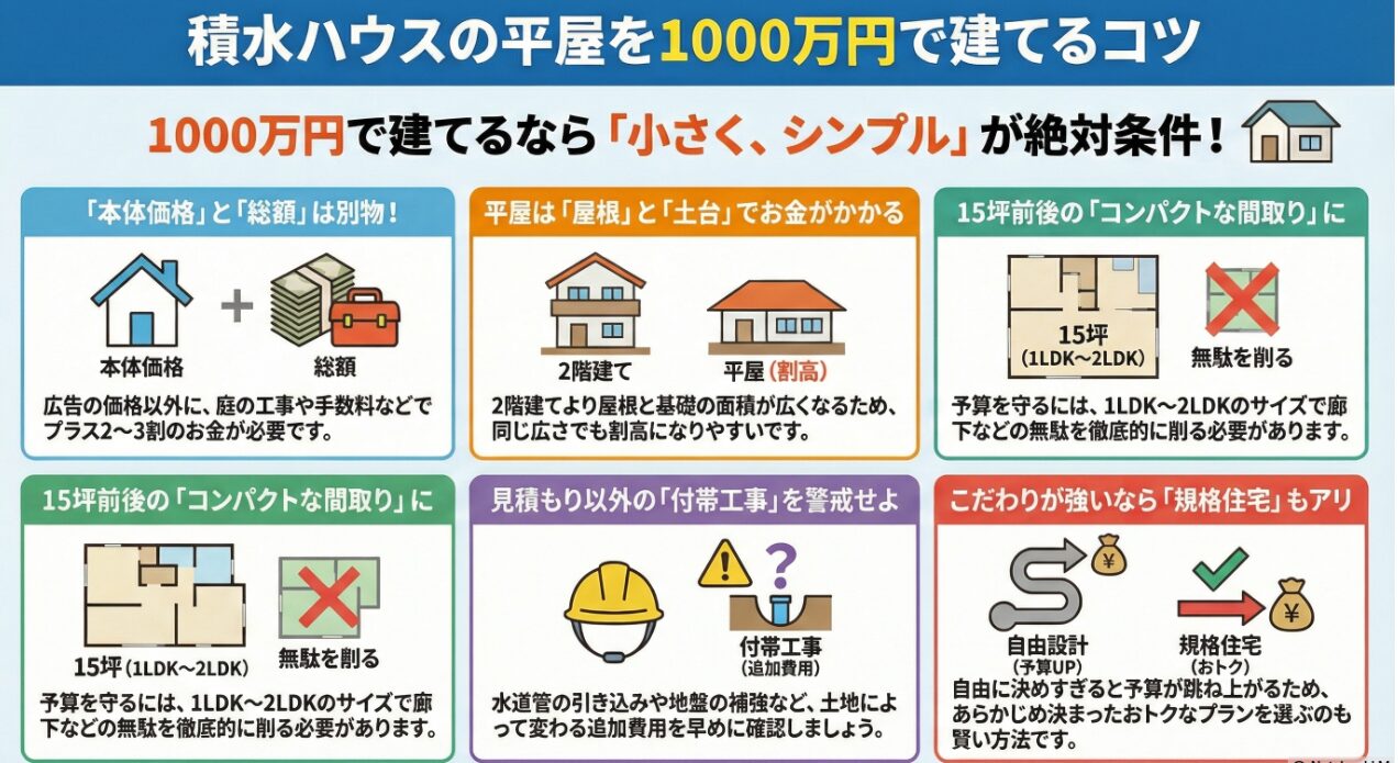 積水ハウスの平屋は1000万円で建てられる？総額と条件を徹底解説