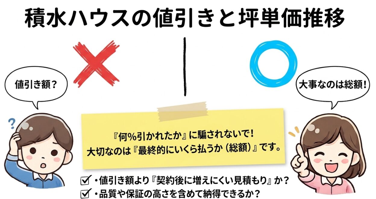 積水ハウスの値引きと坪単価推移