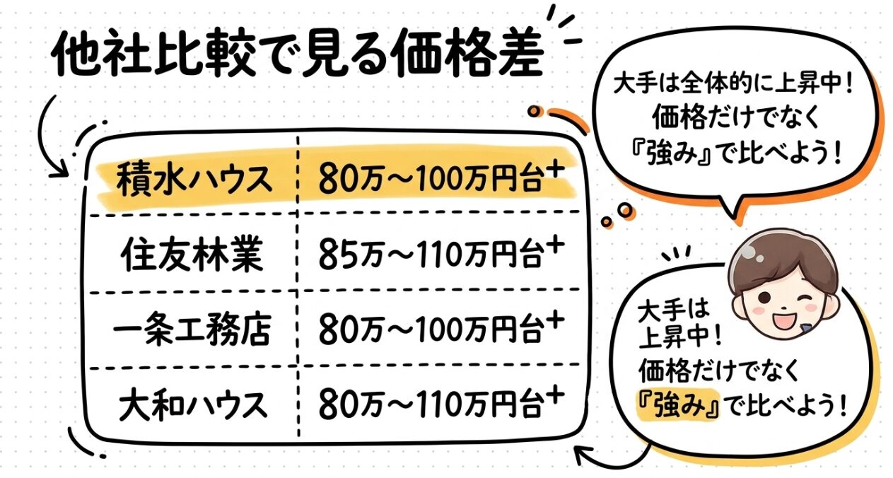 他社比較で見る価格差　積水ハウス
