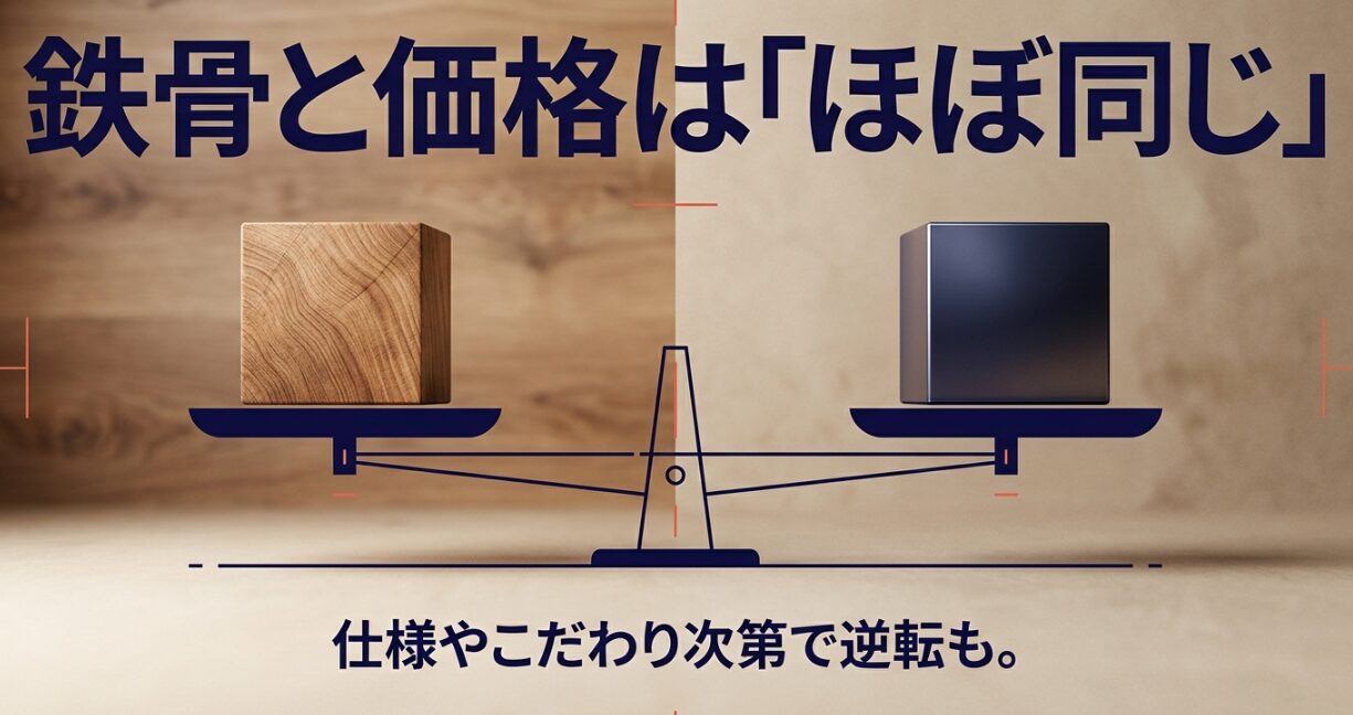 積水ハウスシャーウッドと鉄骨住宅の価格は仕様次第でほぼ同じになることを示す比較スライド